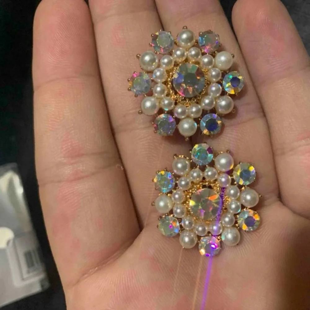 Faux Pearl Iridescent Rhinestone Stud Earrings